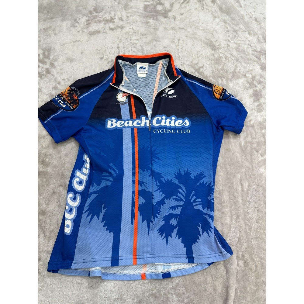 Voler Cycling Jersey Womens Size Medium Blue Beach Cities Short Sleeve 1/4 Zip